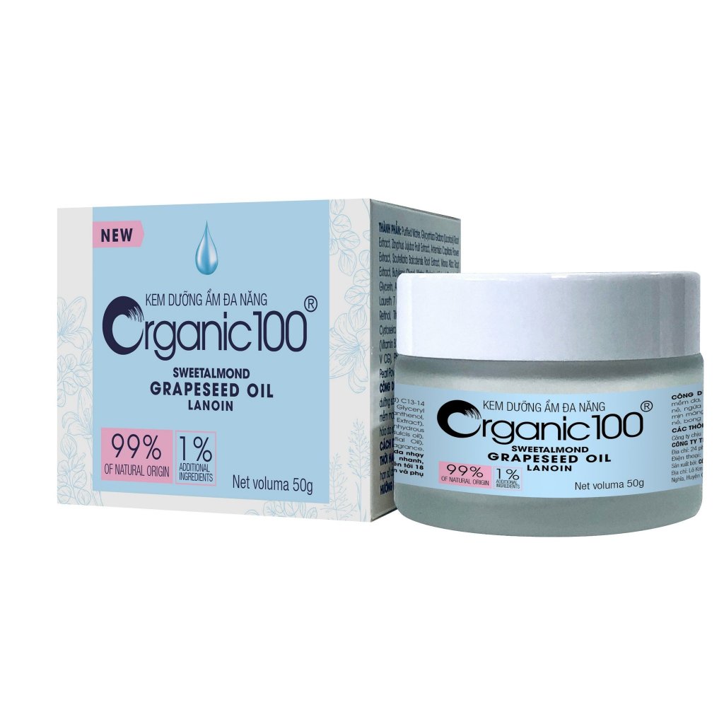 Kem dưỡng ẩm đa năng Organic100 hũ 50g - Giúp dưỡng ẩm sâu, tái tạo tế bào da mới, dùng cho da bị nứt nẻ, chàm sữa