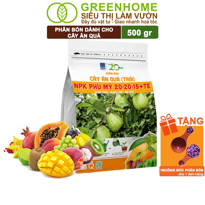 Phân Bón Cây Ăn Quả Greenhome, Gói 500gr, Sung Chồi, Bung Hoa, Sai Quả, Năng Suất Cao, Hạn Chế Rụng Trái Non