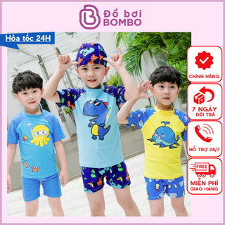 Đồ bơi bé trai rời nhiều họa tiết máy bay, cá heo, khủng long tặng kèm nón