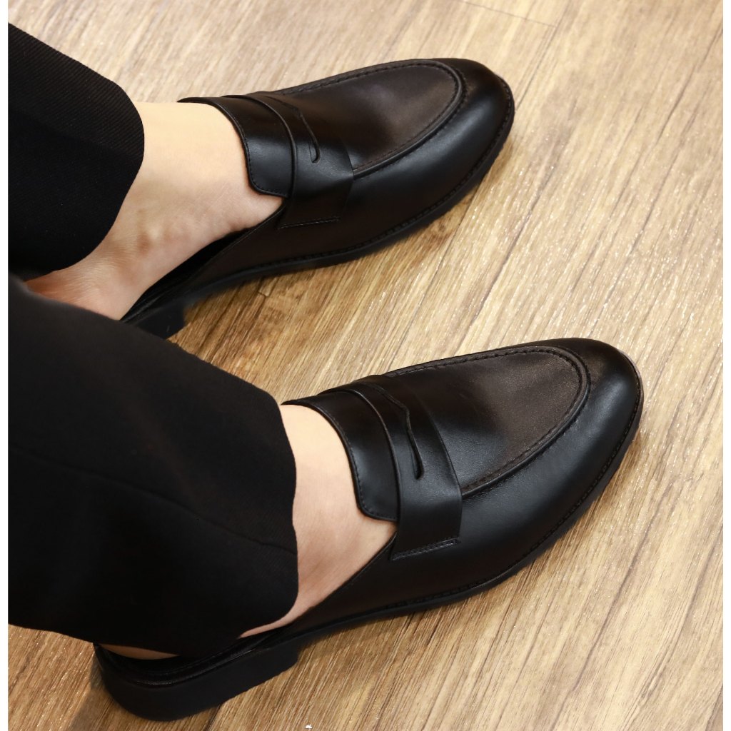 Giày Sục Nam Chất Liệu Da Bò Nhập Khẩu Đế Cao Su Mã S008 Màu Đen