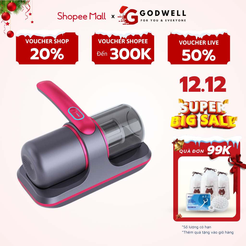 Máy hút bụi giường nệm MHN03 không dây diệt khuẩn UV_GODWELL