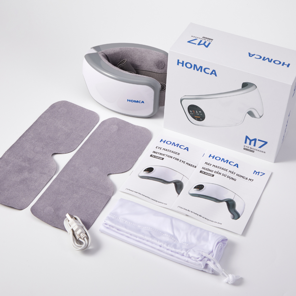 Combo Máy massage mắt thông minh HOMCA M7 – có kết nối bluetooth phát nhạc, kèm nhiệt kế MT