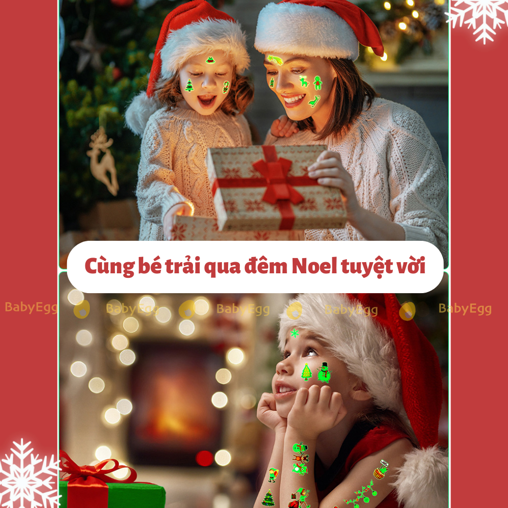 Sticker hình xăm Noel Dạ quang Phát sáng Hoạ tiết Giáng sinh đáng yêu cho bé, HÌNH XĂM chủ đề lễ hội hóa trang