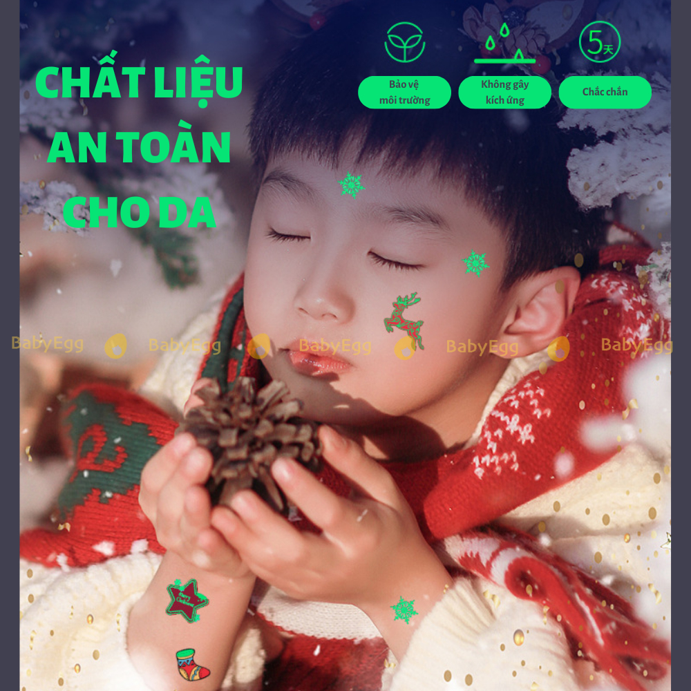 Sticker hình xăm Noel Dạ quang Phát sáng Hoạ tiết Giáng sinh đáng yêu cho bé, HÌNH XĂM chủ đề lễ hội hóa trang