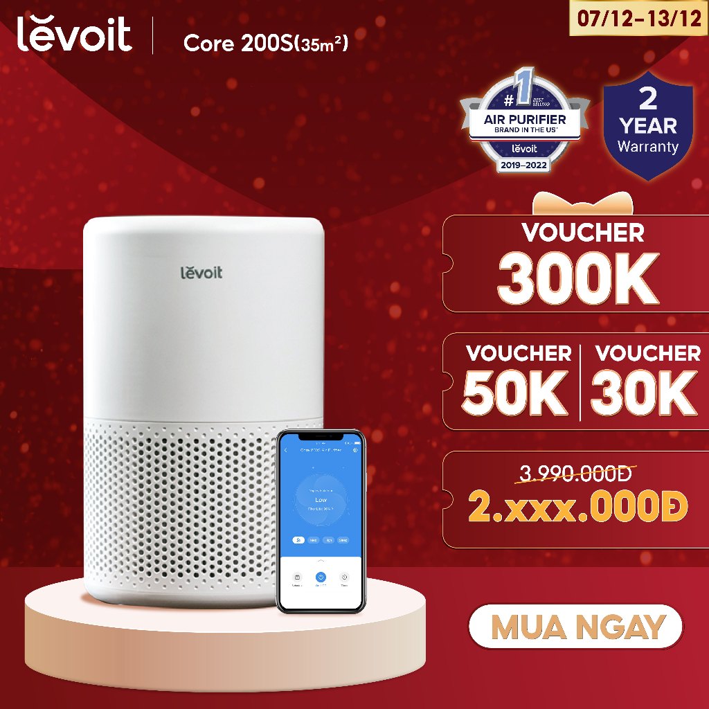 Máy lọc không khí Levoit Core 200s 35m2 | Công nghệ Air Turbo | Hàng Chính Hãng