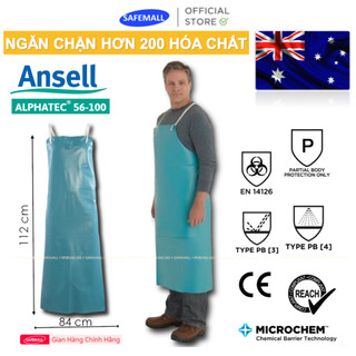 Tạp dề bảo hộ chống nước hóa chất tẩy rửa Ansell Alphatec 56-100 PVC dùng trong thủy hải sản, sơn, gia dụng