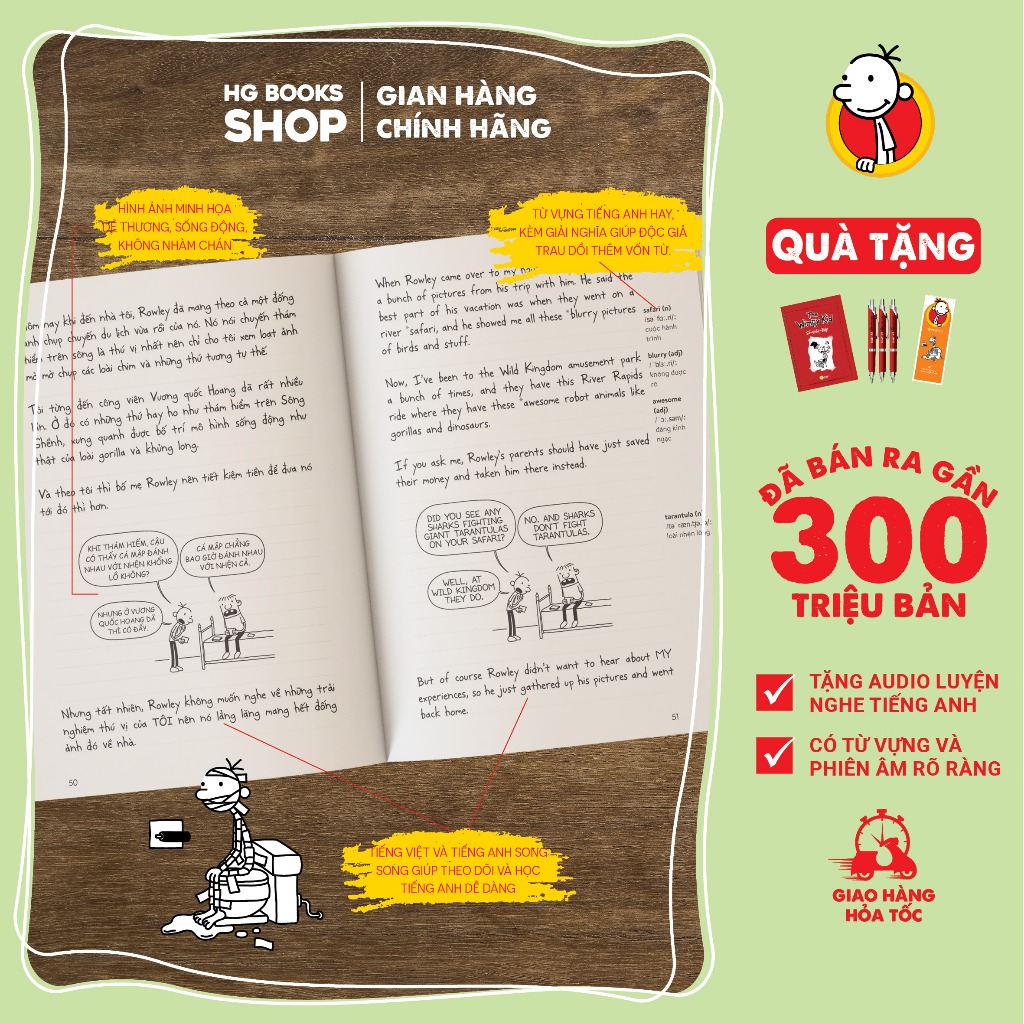 Sách Nhật Ký Chú Bé Nhút Nhát - Diary of a Wimpy Kid Tập 16 - Phiên Bản Song Ngữ. Đã Bán 300 Triệu Bản- Kèm File Nghe