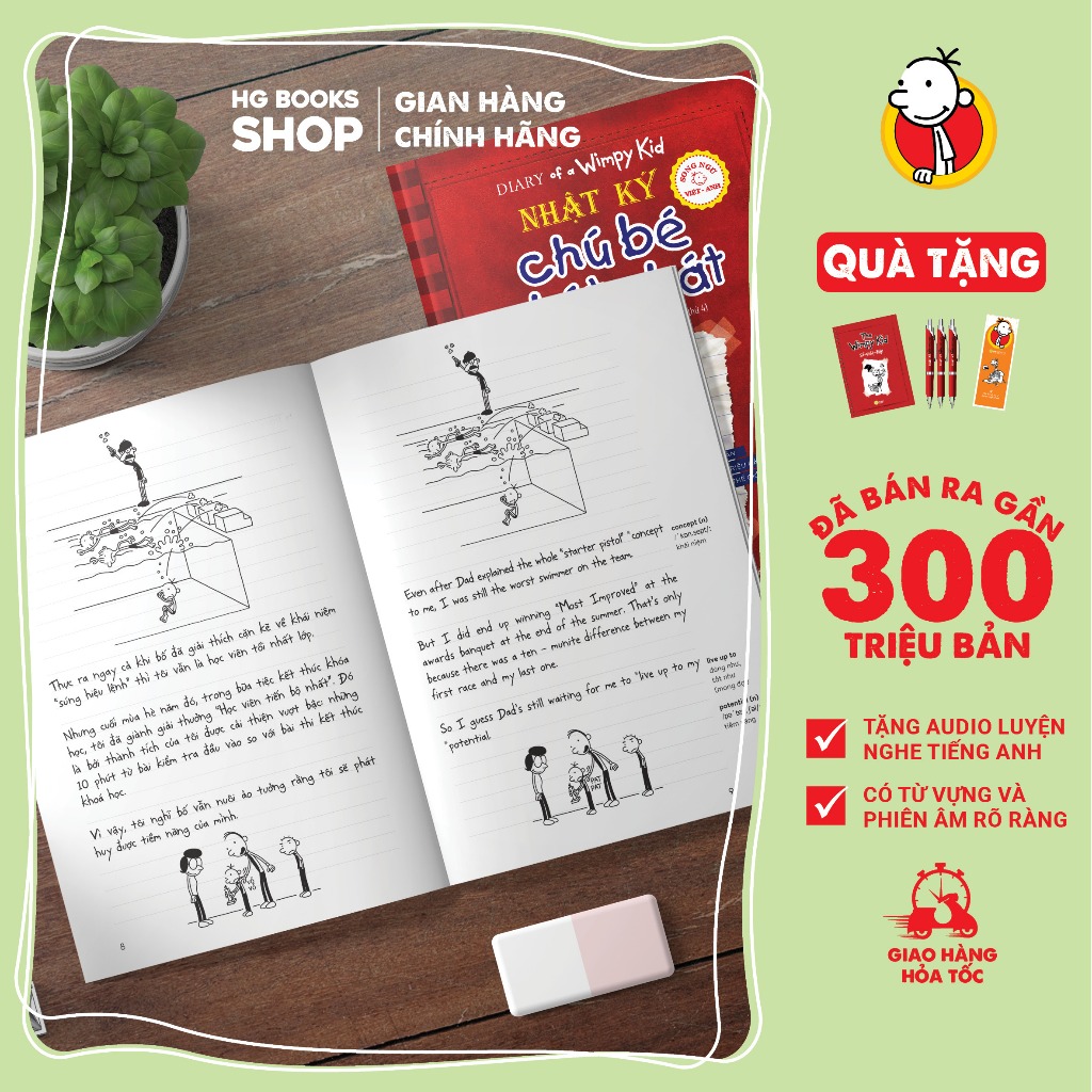 Sách Nhật Ký Chú Bé Nhút Nhát - Diary of a Wimpy Kid Tập 16 - Phiên Bản Song Ngữ. Đã Bán 300 Triệu Bản- Kèm File Nghe