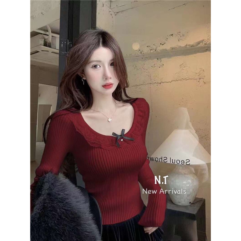 Áo Len Cổ Bèo Tròn Nơ L1