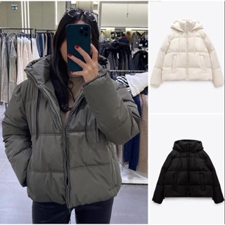 (3 MÀU) ÁO KHOÁC PHAO BÉO ZARAAA NỮ CHẦN BÔNG CÓ MŨ TRÙM ĐẦU MÀU ĐEN TRẮNG XÁM - 3046/223