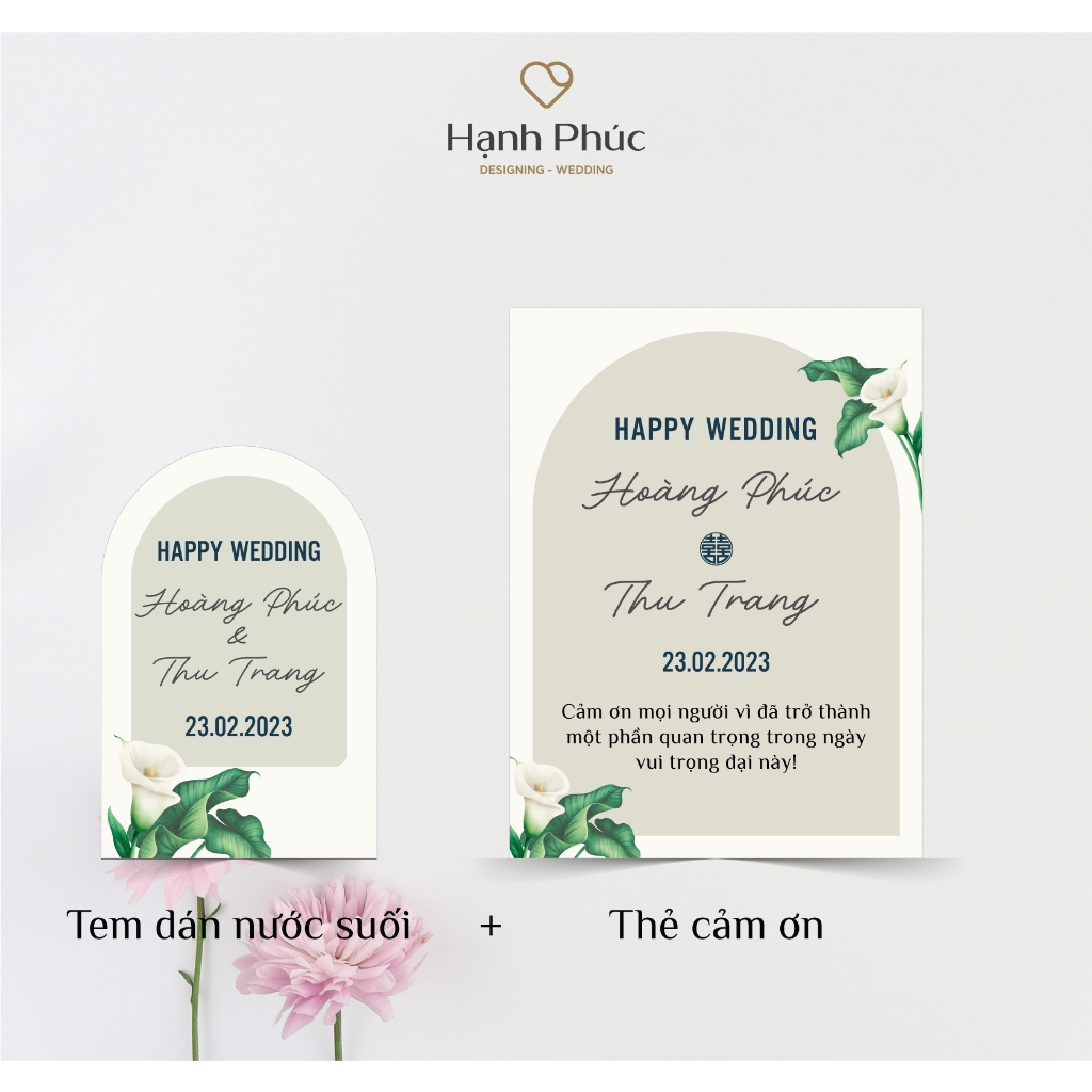 Combo Thẻ cảm ơn + Tem dán nước suối - Cưới hỏi & Sự kiện (In theo yêu cầu)