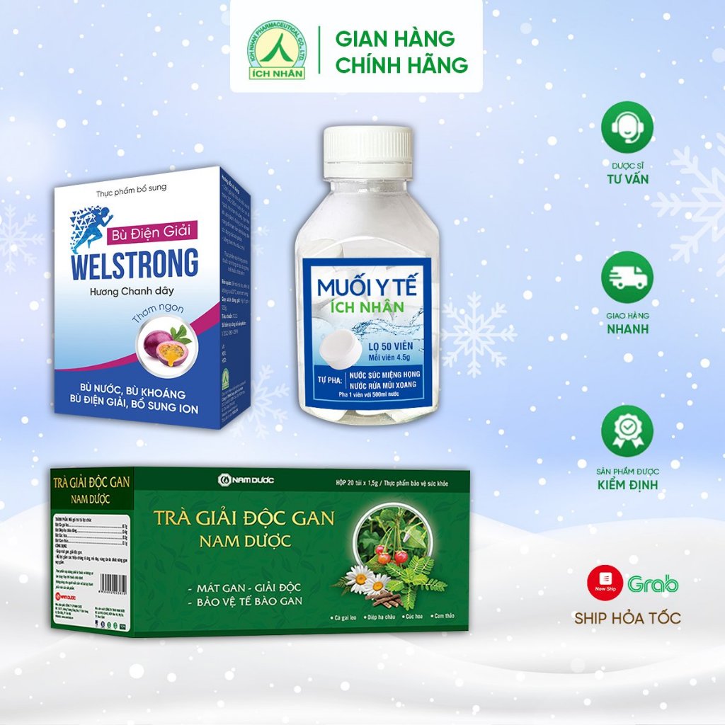 Trà giải độc gan Nam Dược, Bù điện giải Wellstrong, Viên muối Ích Nhân giúp tăng sức đề kháng, hỗ trợ sức khỏe cho bạn