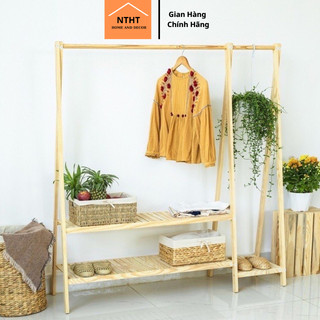 Kệ treo quần áo chữ A đôi gỗ thông tự nhiên không mối mọt KT D130 x C150 x R38
