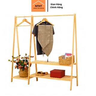 Giá/kệ treo quần áo đôi NTHT gỗ thông không mối mọt