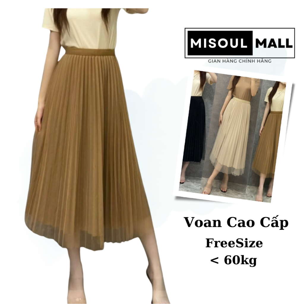 Chân Váy Dài Xếp Ly Voan MiSoul Mall,Chân Váy Midi Chất Liệu Voan Dập Ly FreeSize 188