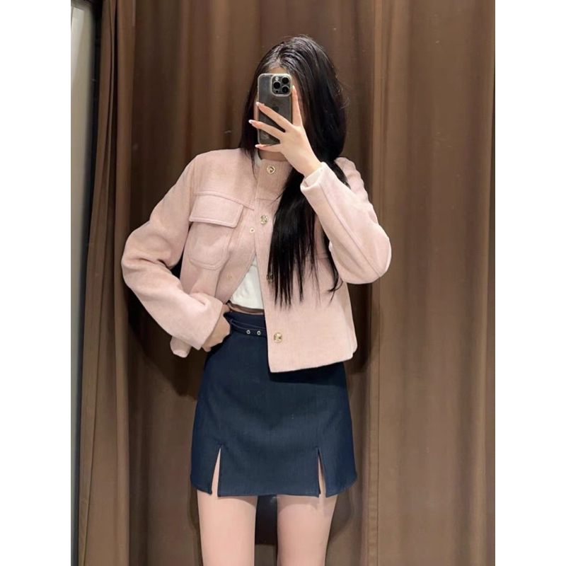 Áo khoác dạ mỏng dáng ngắn