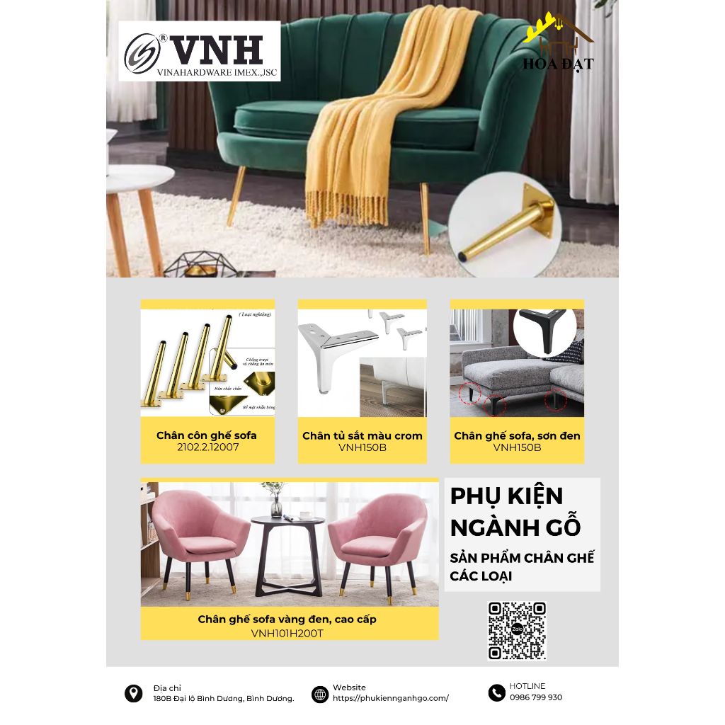 Chân Côn Sắt Ghế Sofa, Màu Vàng Gold Bằng Thép Xi Mạ Cao Cấp – Loại Nghiêng – Nhiều Kích Thước