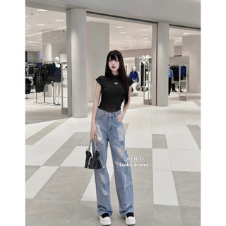 Quần jeans ống đứng, quần bò ống suông cạp cao rách thời trang cá tính mẫu mới siêu HOT QCCC LuciK Shop QD0037
