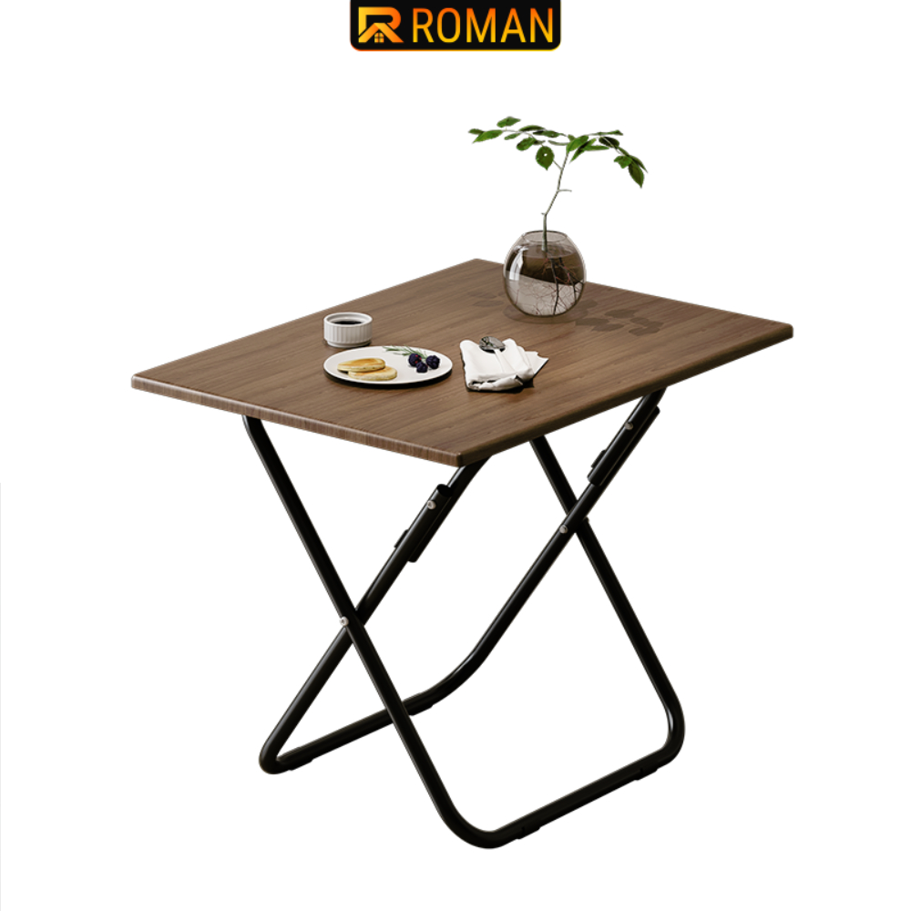 Bàn ăn gấp gọn, bàn học chân đen mặt óc chó tiện dung cao cấp thương hiệu Roman - RM99