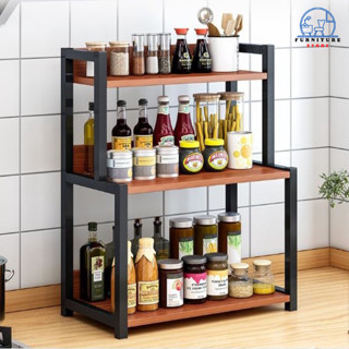 Kệ để gia vị , kệ nhà bếp , kệ gia dụng khung sắt mặt gỗ KGV03, kệ 3 tầng , lắp ráp dễ dàng , tiện lợi