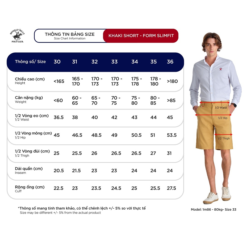 Beverly Hills Polo Club - Quần short Nam Slim Fit Navy - QKMSSW23V006