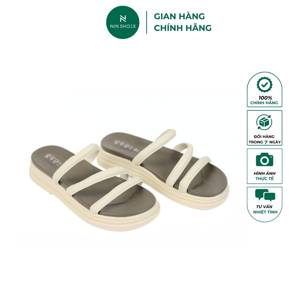 Dép lê đế bằng 3 cm Ninshoes Dép nữ quai mảnh mũi tròn quai chéo
