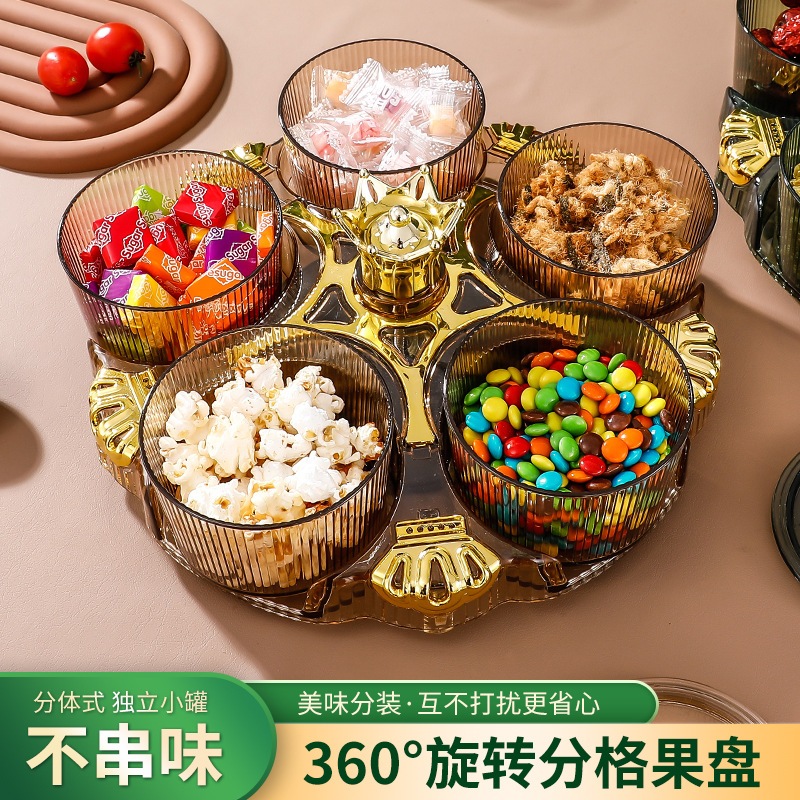 Khay Mứt 5 Hũ Hoa - Xoay Hổ Phách Đựng Bánh Kẹo, Mứt Tết Cao Cấp Sang Trọng và Tiện Lợi Ngày Tết Cổ Truyền 2024