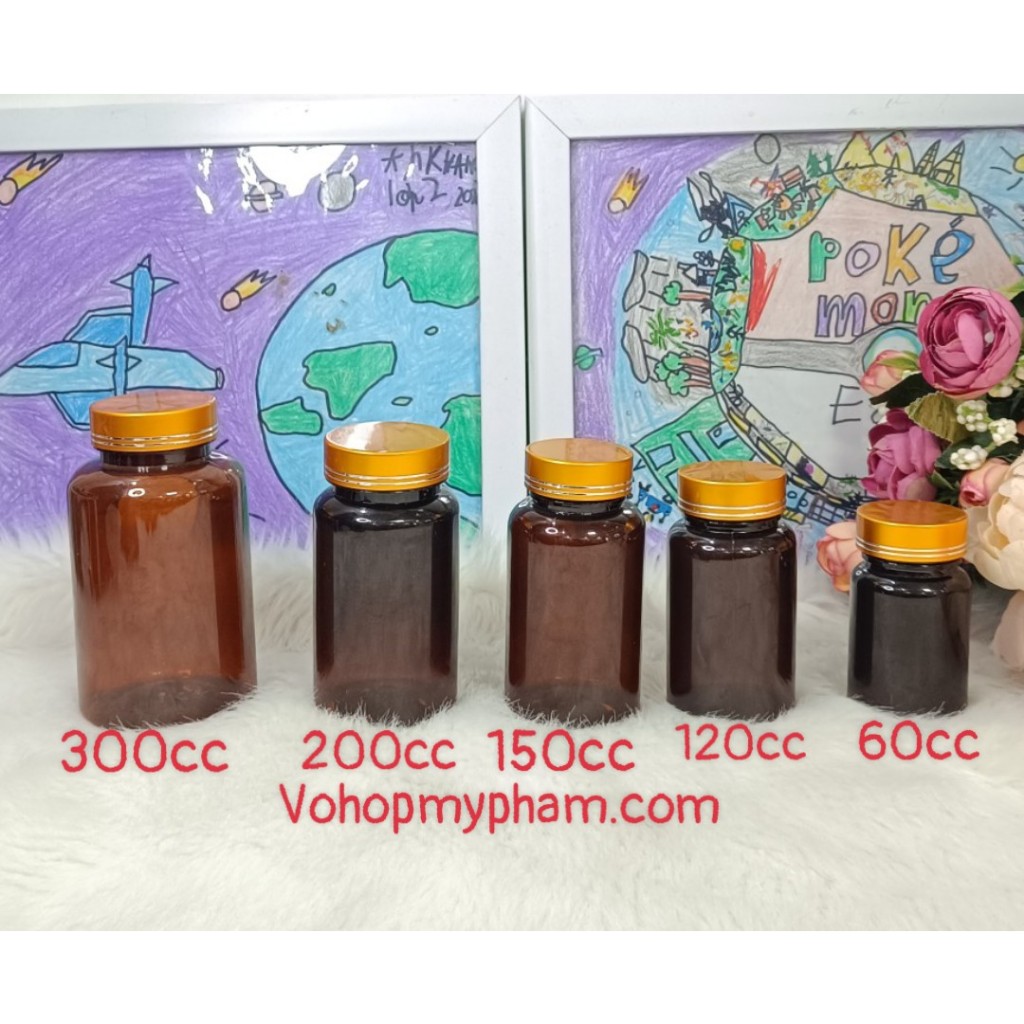 Chai lọ nhựa đựng viên, vitamin, hoạt huyết,... CHAI PET 60cc, 120cc, 150cc NÂU