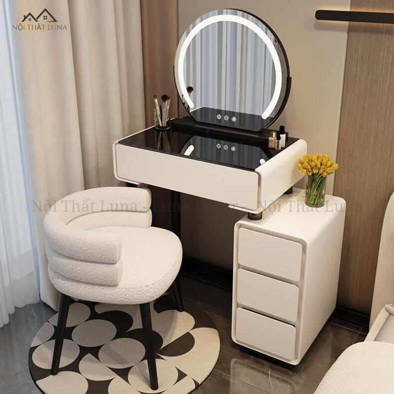 Bàn Trang Điểm Thiết Kế Hiện Đại Sang Trọng, Gương Đèn Led Cảm Ứng 3 Màu, Bàn Trang Điểm Nhập Khẩu Cao Cấp Nội Thất Luna