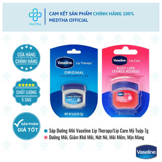 Sáp Dưỡng Môi Vaseline Mỹ - Dưỡng Ẩm Môi, Mềm Da, Căng Mịn, Son Dưỡng Không Màu, Lành Tính (Tuýp 7g)