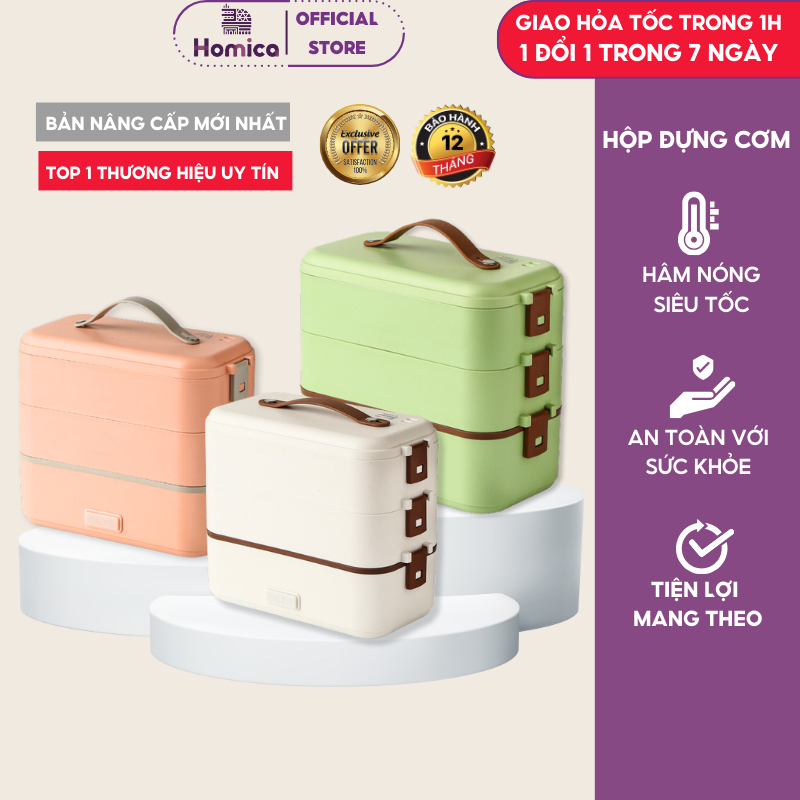 Hộp Cơm Cắm Điện 2 và 3 Tầng DELADEP đa năng văn phòng giữ nhiệt hâm nóng nấu cơm thức ăn hầm cháo nhiều ngăn
