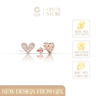 Bông tai nữ bạc thật Gix Jewel mạ vàng hồng 18K đính đá Moissainte trái tim SPGBT25