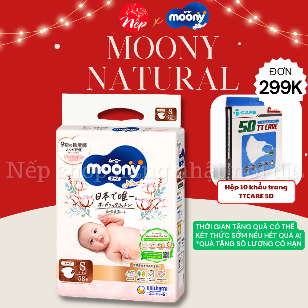 Tã/bỉm Nhật Bản MOONY NATURAL dán/quần NB63/S58/M46/L38/L36/XL32 - Nếp Shop - Hàng Nhật nội địa