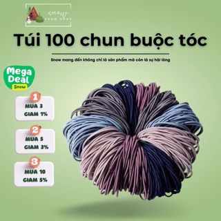 Set 100 dây chun cột tóc, chun cột tóc nhiều màu sắc có túi zip tiện lợi, dây cột tóc cho bé