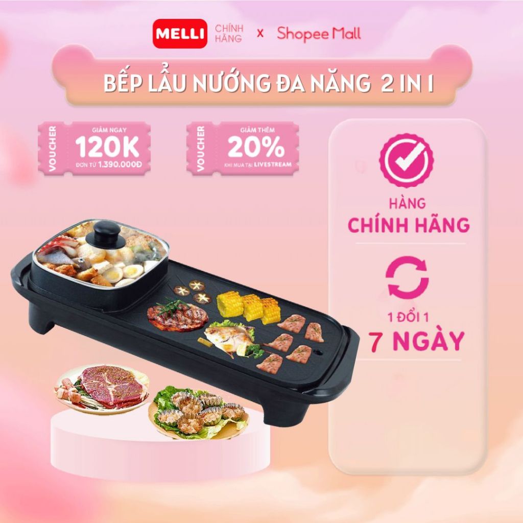 Bếp Lẩu Nướng Đa Năng, Bếp Lẩu Nướng Điện 2 Trong 1 Hình Chữ Nhật 2 Ngăn Bề Mặt Chống Dính Tiện Lợi Bảo Hành Chính Hãng
