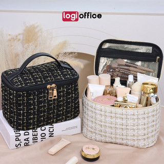 Túi đựng mỹ phẩm LOGi, túi xách tay thời trang đa năng vải đan, nhiều ngăn, đứng form cao cấp TDA78