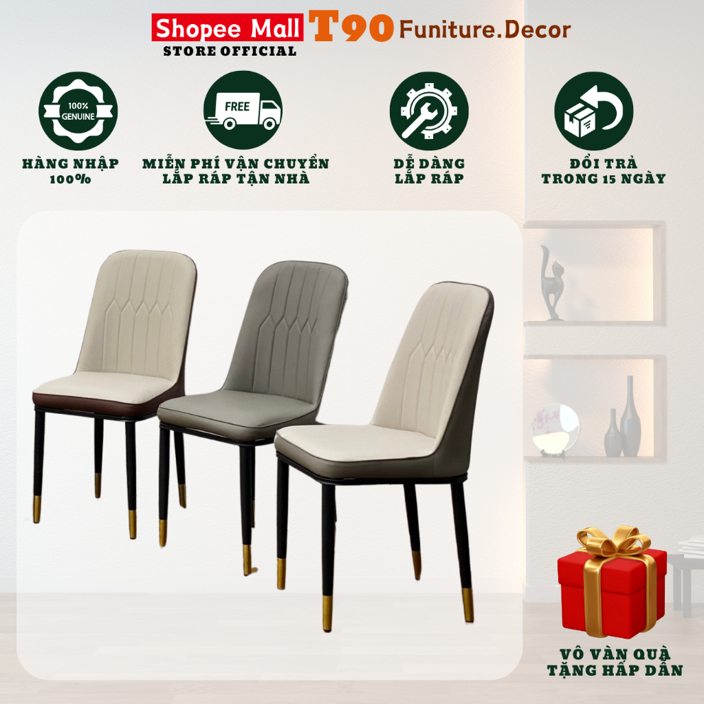 Ghế Ăn T90 Monet, Bọc Da Pu Cao Cấp, Chân Sắt Sơn Tĩnh Điện. Nhập Khẩu Cao Cấp Hiện Đại. Căn Hộ Chung Cư Nhà Phố