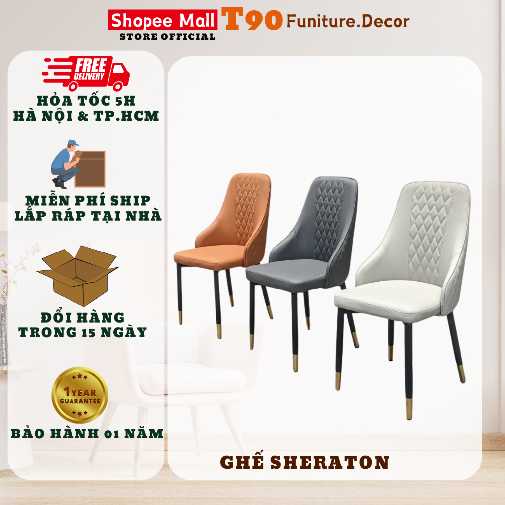 Ghế Ăn T90 Sheraton Trám, Bọc Da Pu Cao Cấp, Chân Sơn Tĩnh Điện. Nhập Khẩu Cao Cấp Hiện Đại. Căn Hộ Chung Cư Nhà Phố