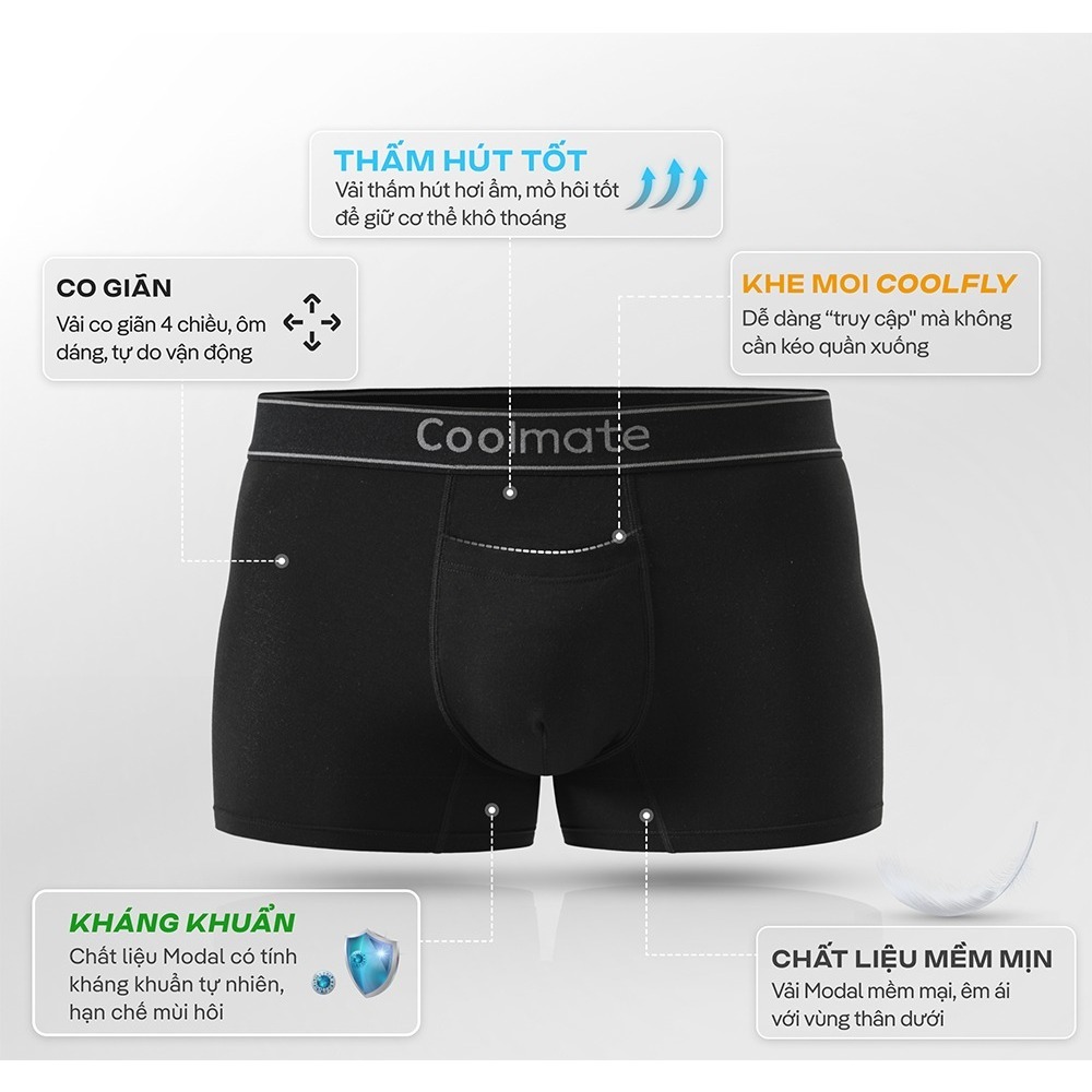 Combo 3 quần lót nam Trunk Cool Fly Modal khe moi không gây hằn mặc thoải mái - Thương hiệu Coolmate