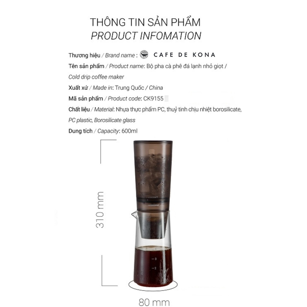 Volcano Bộ pha cà phê đá lạnh nhỏ giọt Cold drip Cafede Kona