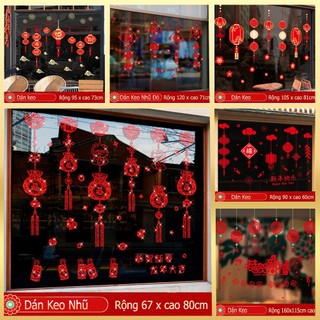 Decal trang trí tết - Rèm dây túi Thơm trái tim đỏ hoa văn