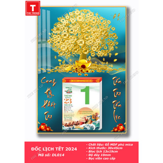 , Lịch gỗ tráng gương cao cấp, Lịch tết 2024, lịch treo tường 2024, tiệm tranh TheTrend