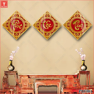 Tranh Phúc Lộc Thọ treo tường, tranh gỗ tráng gương cao cấp, tranh phòng khách, phòng thờ, The Trend