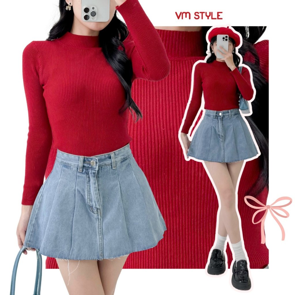 Áo len nữ cổ ba phân VMSTYLE tay dài co giãn nhiều màu thời trang thu đông - ALU00064