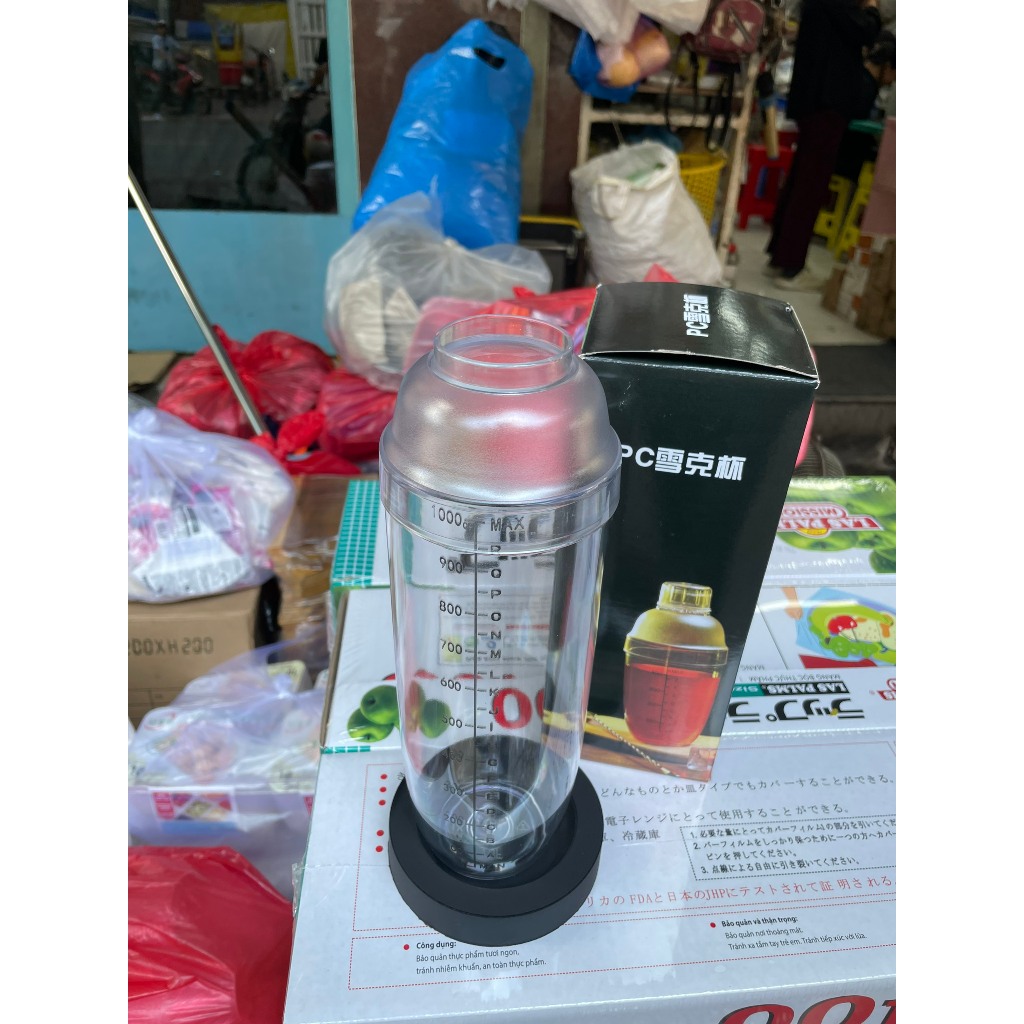 Bộ Dụng Cụ Pha Chế Trà Chanh Giã Tay - Chày Dầm + Shaker 4 Mảnh + Đế Lót Giã Chanh Nước Hoa Quảng Đông