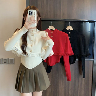 𝐂𝐇𝐄𝐑𝐑𝐘: Set Áo Len Choàng Vai Tiểu Thư