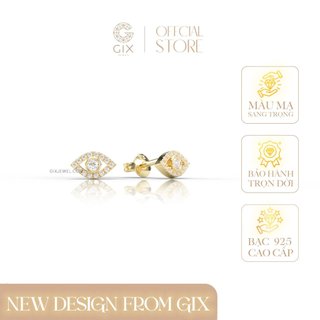 Bông tai tròn nhỏ bạc thật Gix Jewel mạ vàng đính đá tấm con mắt SPGBT67