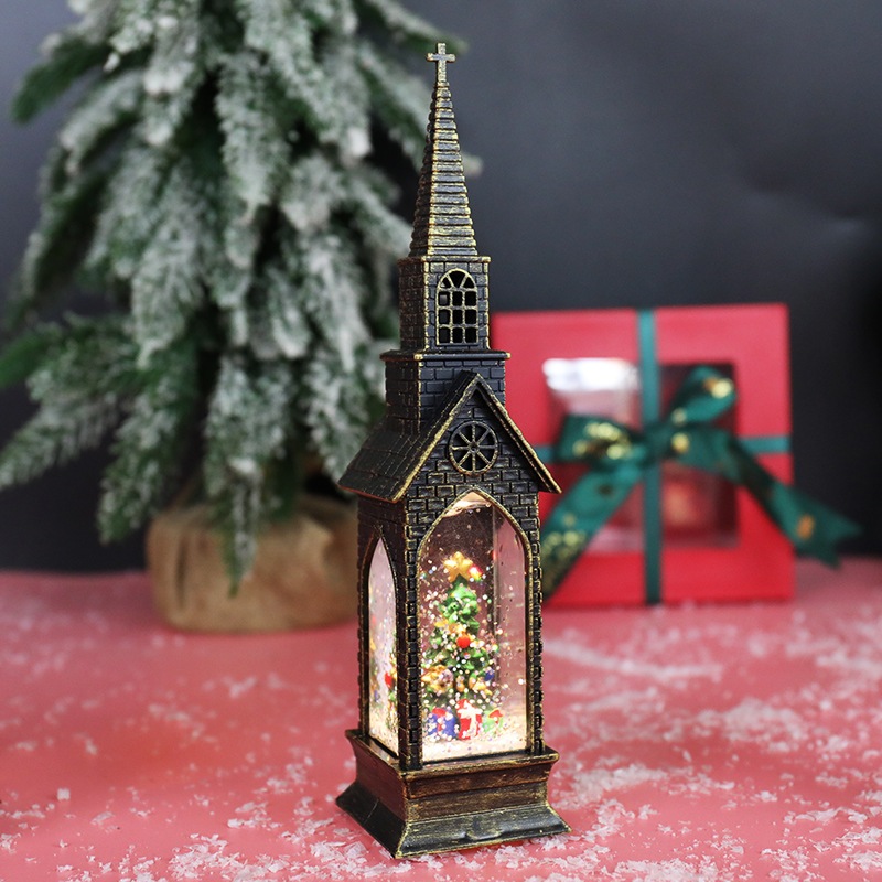 Bán buôn đèn quà giáng sinh kiểu mới nhà thờ phun nước đèn gió cảnh nội thất đèn LED điện tử phát sáng trang trí sáng tạ