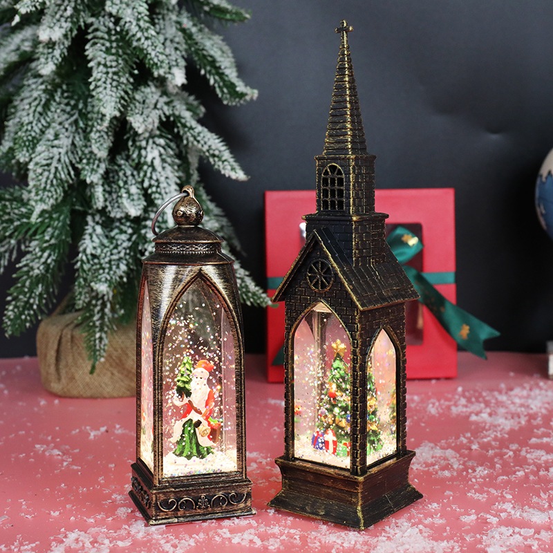 Bán buôn đèn quà giáng sinh kiểu mới nhà thờ phun nước đèn gió cảnh nội thất đèn LED điện tử phát sáng trang trí sáng tạ