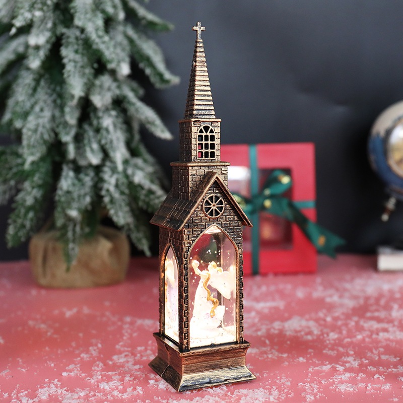 Bán buôn đèn quà giáng sinh kiểu mới nhà thờ phun nước đèn gió cảnh nội thất đèn LED điện tử phát sáng trang trí sáng tạ